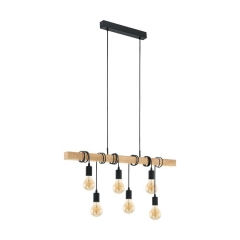 Eglo Lampa wisząca TOWNSHEND czarna z drewnem 6xE27