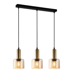 Lampa wisząca Santia 3 x 40 W E27 na listwie podłużnej brązowa/amber