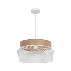 Lampa wisząca Kanel biała z drewnem E27 Inspire