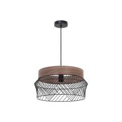 Lampa wisząca Kanel czarna z drewnem E27 Inspire