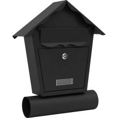 Skrzynka na listy DOMEK z tubą czarny mat 35,5 x 35,5 cm