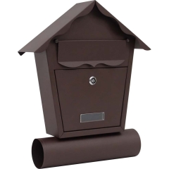 Skrzynka na listy DOMEK z tubą brąz mat 35,5 x 35,5 cm
