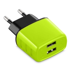 Ładowarka sieciowa CUTE 2xUSB zielono-czarna