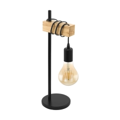 Eglo Lampa stołowa TOWNSHEND czarna z drewnem E27