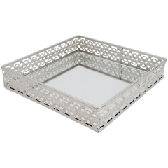Taca z lustrem 24x24x5.6 cm na świeczki ażurowa