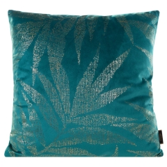 POSZEWKA WELUR VELVET LIŚCIE 45X45 CM TURKUSOWA