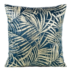 POSZEWKA PALMY LIŚCIE WELUR VELVET 45X45 GRANATOWA