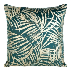 POSZEWKA PALMY LIŚCIE WELUR VELVET 45X45 TURKUSOWA