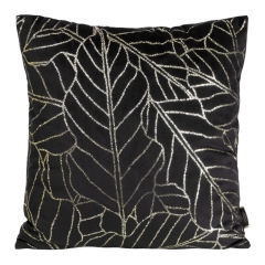 POSZEWKA WELWET VELUR NADRUK LIŚCIE 45X45CM CZARNA