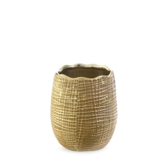 WAZON SKORUPKA NA KWIATY ZDOBIONY 13X15 CM BRĄZOWY