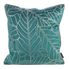 POSZEWKA WELUR VELVET LIŚCIE 45X45 TURKUSOWA
