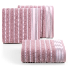 Ręcznik z ozdobną bordiurą w pasy 70X140 LILIOWY