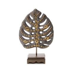 FIGURKA DEKORACYJNA OZDOBA LIŚĆ 17X6X26 CM SREBRNA