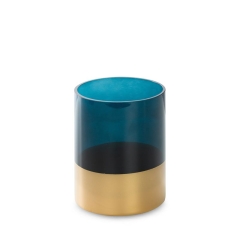 ŚWIECZNIK OZDOBNY SZKŁO 12X20 TURKUS ZŁOTY