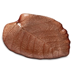 SZKLANA PATERA TALERZ LIŚĆ 28X25X2 CM MIEDZIANA