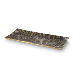 CZARNA PATERA CERAMICZNA TALERZ 39x18 ZŁOTY WZÓR