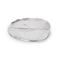 Patera z wytłoczeniami Liść 27X27X2 CM SREBRNA