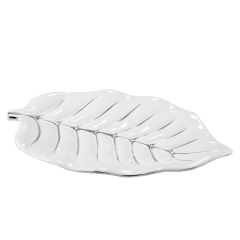 PATERA DEKORACYJNA PLATA liść 46X29X5 CM BIAŁA