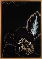 OBRAZ DEKORACYJNY CZARNY ZŁOTY NADRUK PIÓRO 53X73