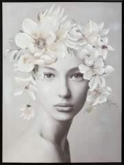 OBRAZ NA ŚCIANĘ KOBIETA W WIANKU 60X80 CM SZARY