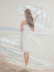 OBRAZ RĘCZNIE MALOWANY NA PŁÓTNIE PARASOL 60X80CM