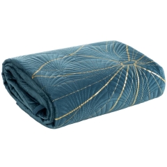 NARZUTA WELUR VELVET LIŚCIE 220X240 CM TURKUSOWA