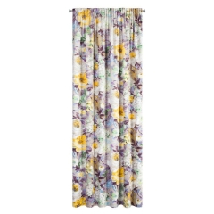 AMELIE BEŻOWA ZASŁONA Z WELWETU MUSZTARDOWE KWIATY