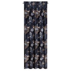 ZASŁONA WELUR VELVET TAŚMA KWIATY 140X270 CZARNA