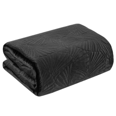 Narzuta KOC LIŚCIE Velvet Welur 280x260 CZARNA