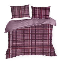 Komplet Pościeli Flanelowej FIOLET KRATKA 200X220