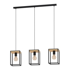 Lampa wisząca Libertad 3 x E27 czarno-drewniana