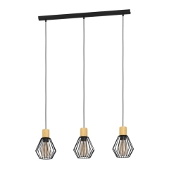 Lampa wisząca Palmorla 3 x E27 czarno-drewniana