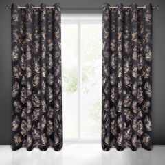 Zasłona gotowa w złote liście 140X250 Czarna