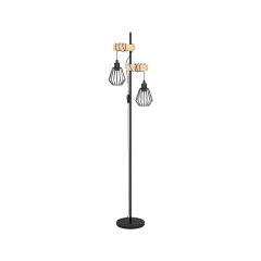 Lampa podłogowa Tabodi czarna z drewnem 2 x E27 Inspire