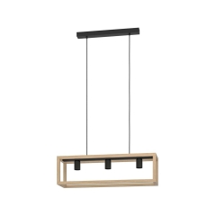 Lampa wisząca Elgort czarna z drewnem 3 x E27 Inspire