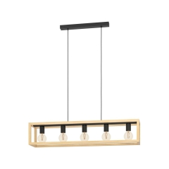 Lampa wisząca Elgort czarna z drewnem 5 x E27 Inspire