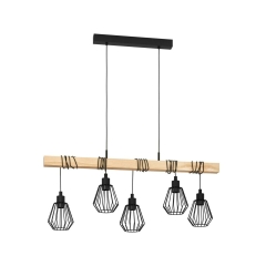Lampa wisząca Tabodi czarna z drewnem 5 x E27 Inspire