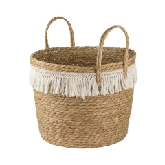 Osłonka doniczki kosz pleciony 36 cm boho z frędzlami