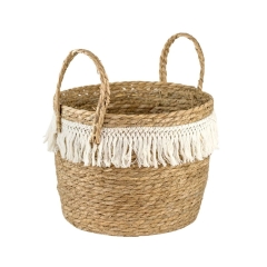 Osłonka doniczki kosz pleciony 26 cm boho z frędzlami