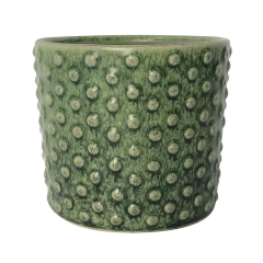 Osłonka doniczki ceramiczna Karin 12 cm dekorowana zielona