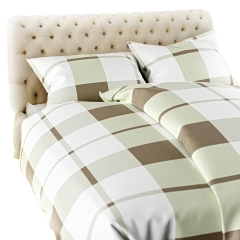 Beżowa Pościel Flanelowa 160x200 w kratkę