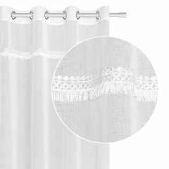 Biała Firana Z Koronką 140x250 BOHO Przelotki