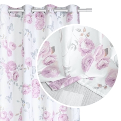 Biała Zasłona Do Salonu W Kwiaty 140x250 na Przelotkach Półzaciemniająca
