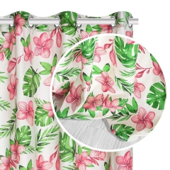 Biała Zasłona Do Salonu W Kwiaty 140x250 MONSTERA