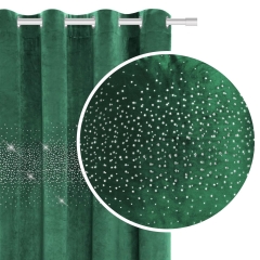 Butelkowa Zieleń Zasłona Welurowa Velvet z kryształkami 140x250 DO SYPIALNI