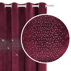Bordowa Zasłona Welurowa Velvet z kryształkami 140x250