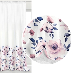 Biało Granatowa Zasłona Na Taśmie W Róże 140x250