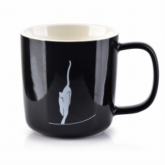 Porcelanowy na kawę z kotem Kubek 360ml 9cm Czarny