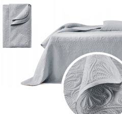Narzuta pled na łóżko pikowana LEILA Szara 170x210 elegancka na prezent