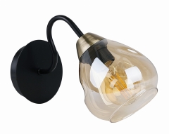 Lampa Kinkiet Czarny Złoty E27 Klosz dymiony
